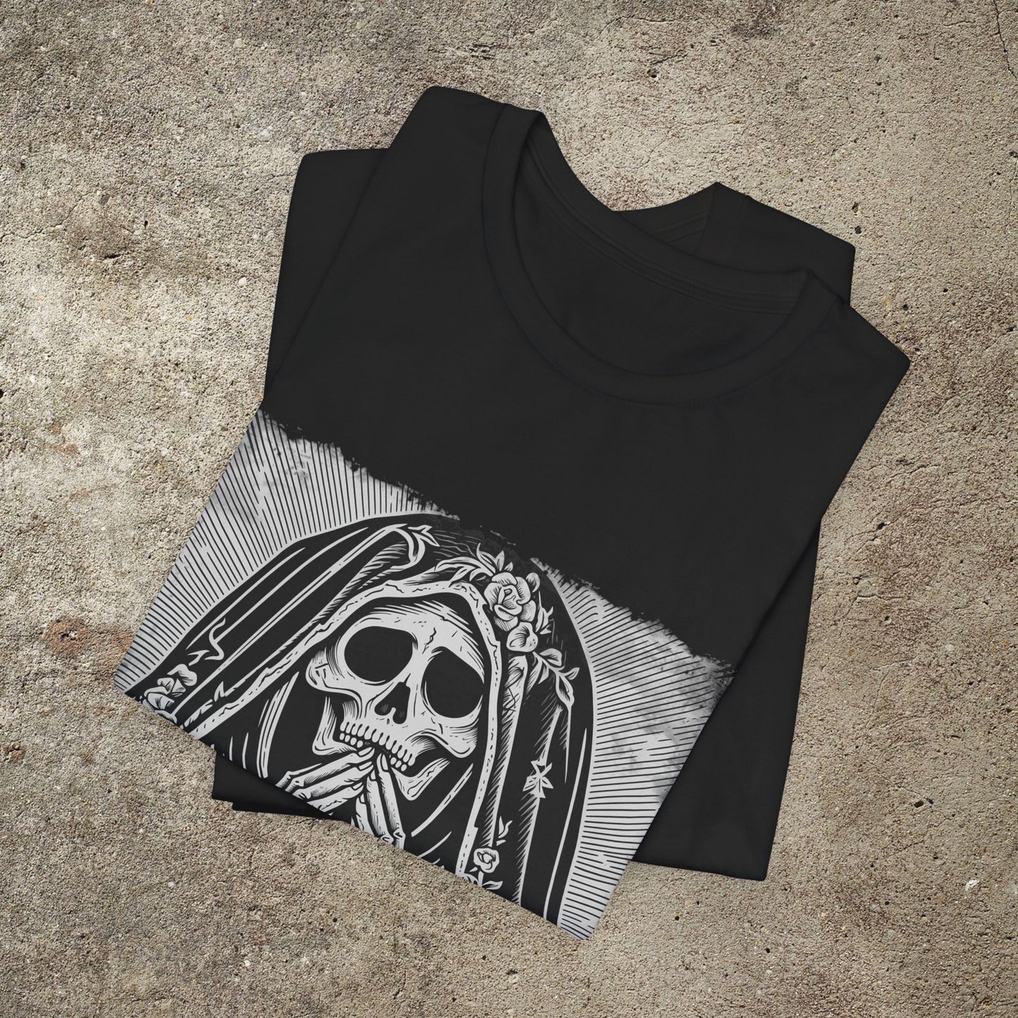 Santa Muerte Gothic Shirt, Day of the Dead Skull Graphic Tee, Mexican Folk Art Skeleton Top, Dia de los Muertos Tee, Holy Death T-Shirt