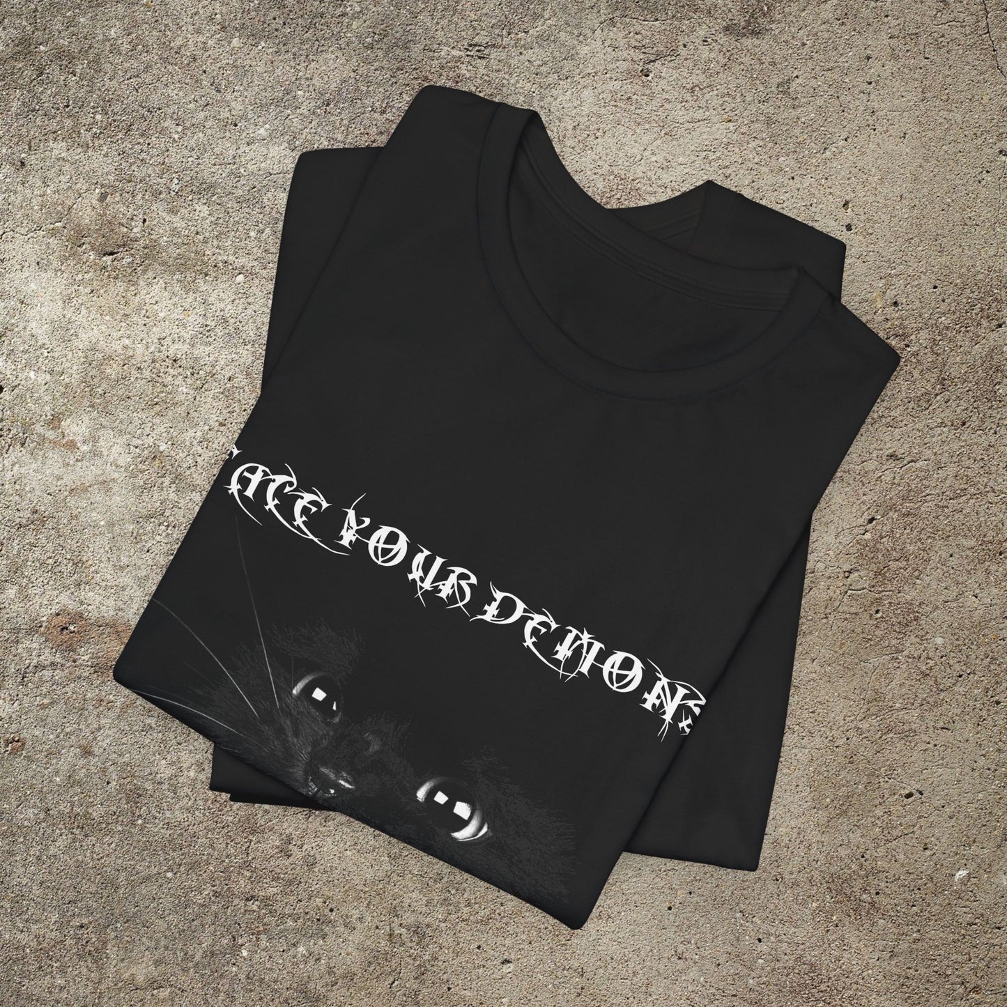 Face Your Demons Graphic T-Shirt, Unisex Black Cat Gothic Top