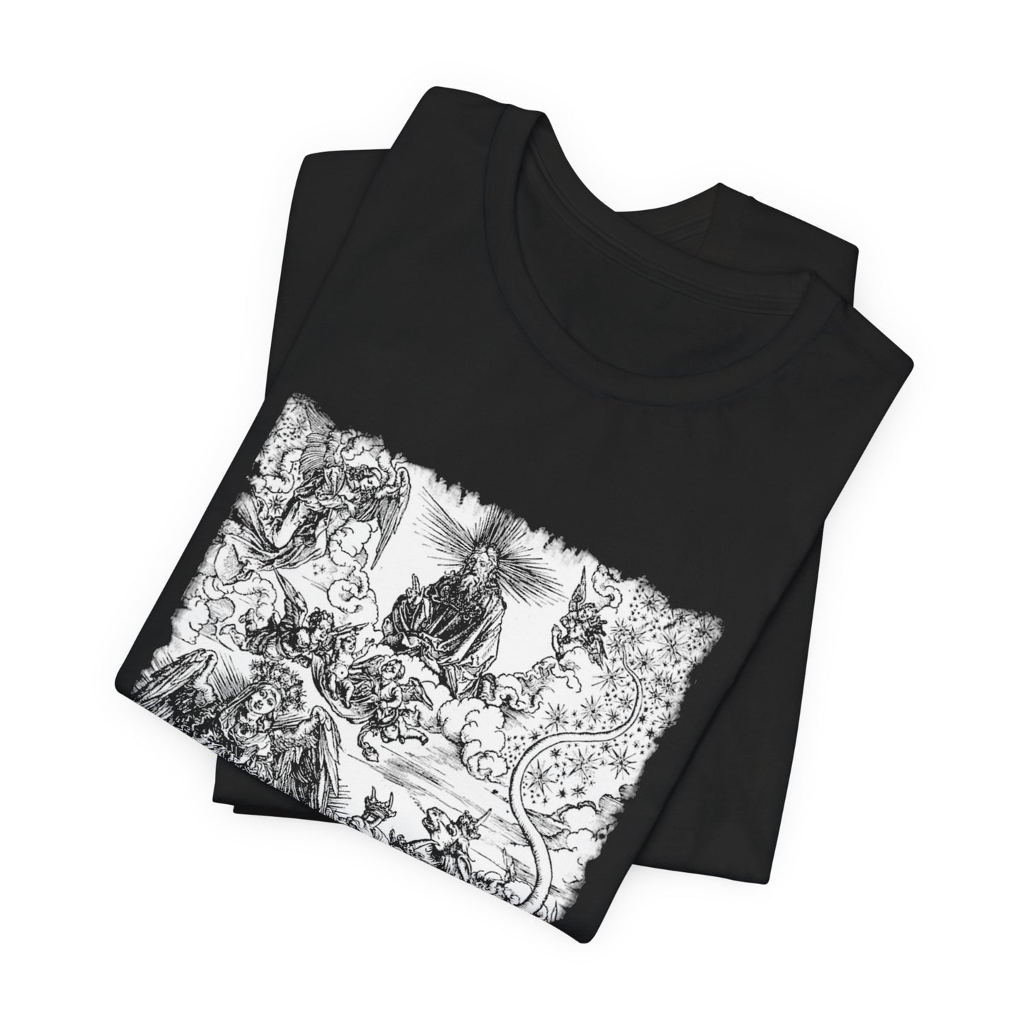 Woman of the Apocalypse and Dragon Woodcut Graphic Print, Dragon Print T-Shirt, Unisex Occult Tee