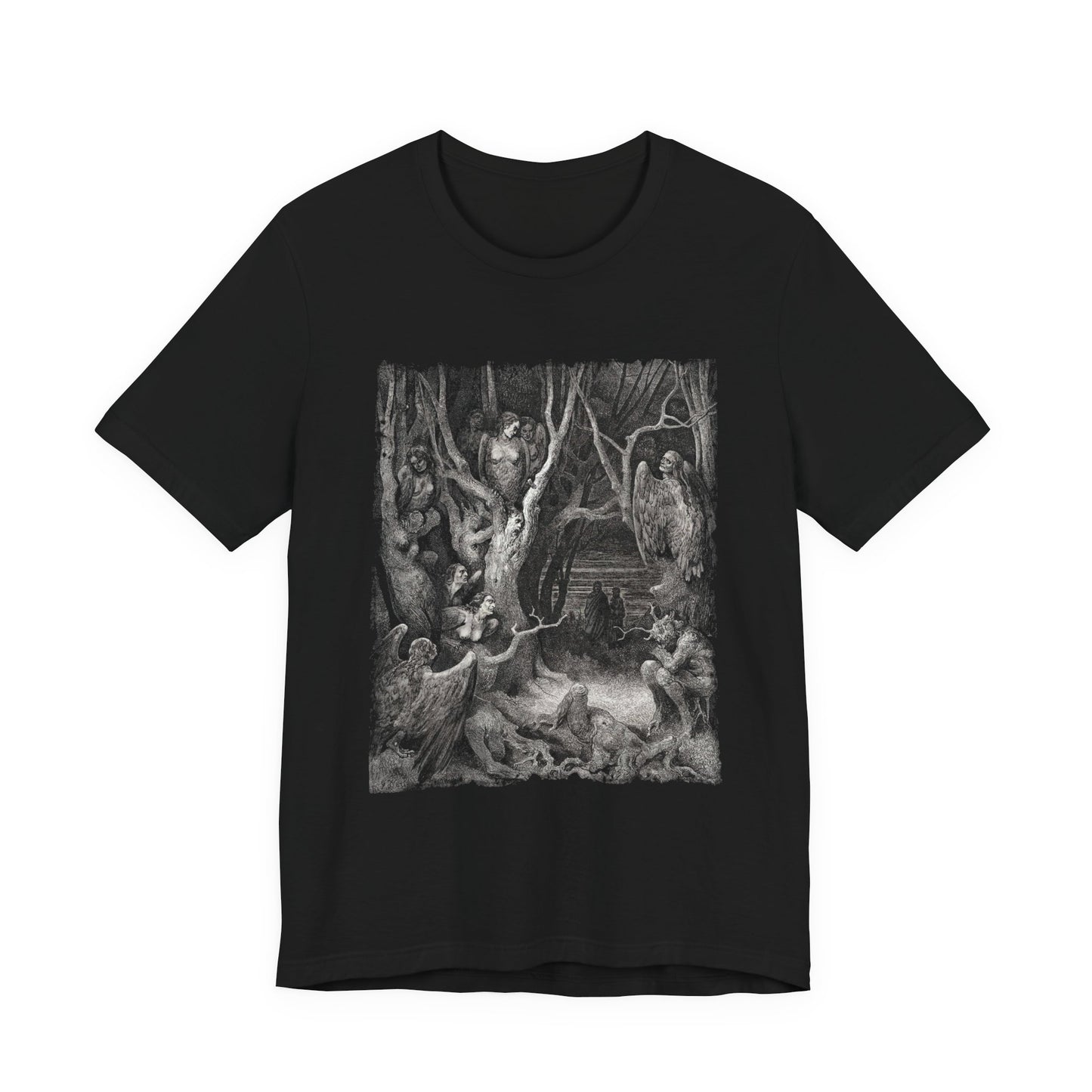 Dante Inferno Occult Graphic Print Top, Unisex T-Shirt, Gustav Dore Vintage Illustration Print Tee, Forest of Suicides
