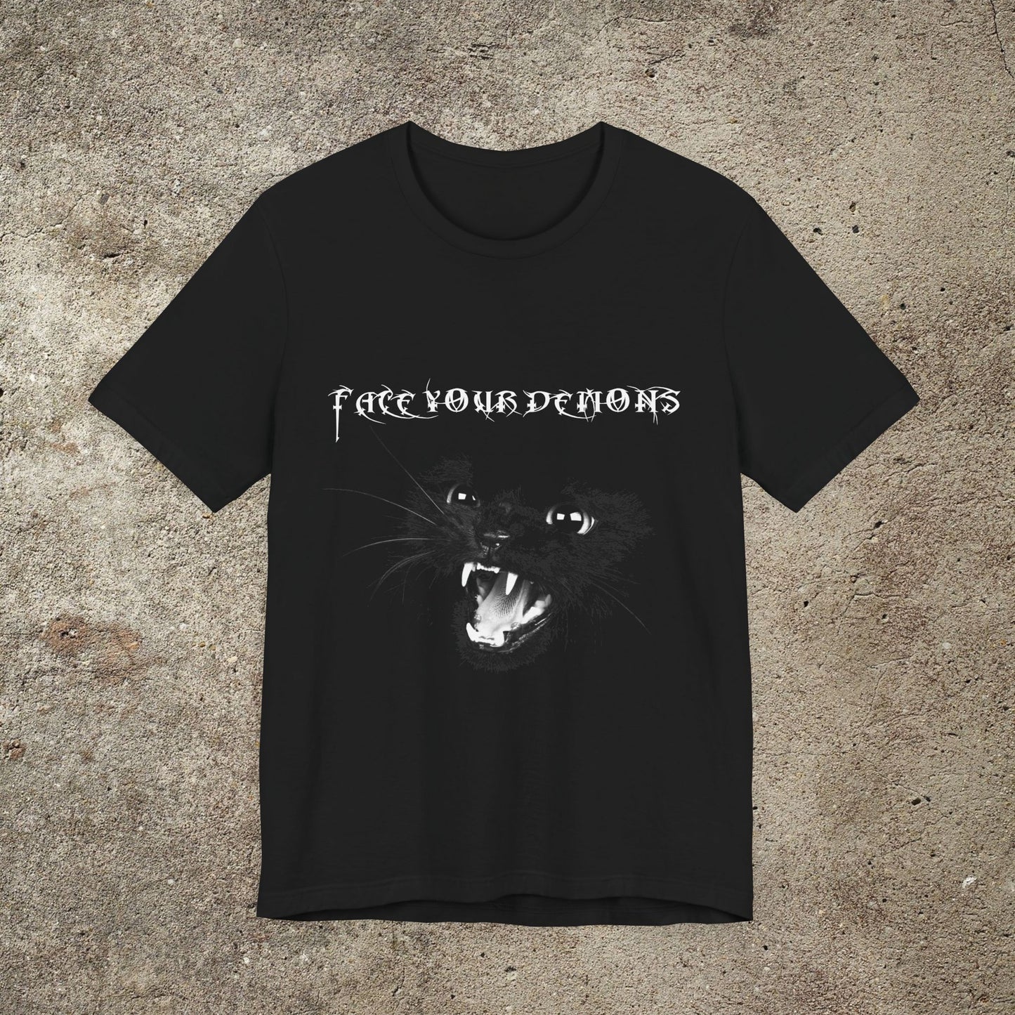 Face Your Demons Graphic T-Shirt, Unisex Black Cat Gothic Top