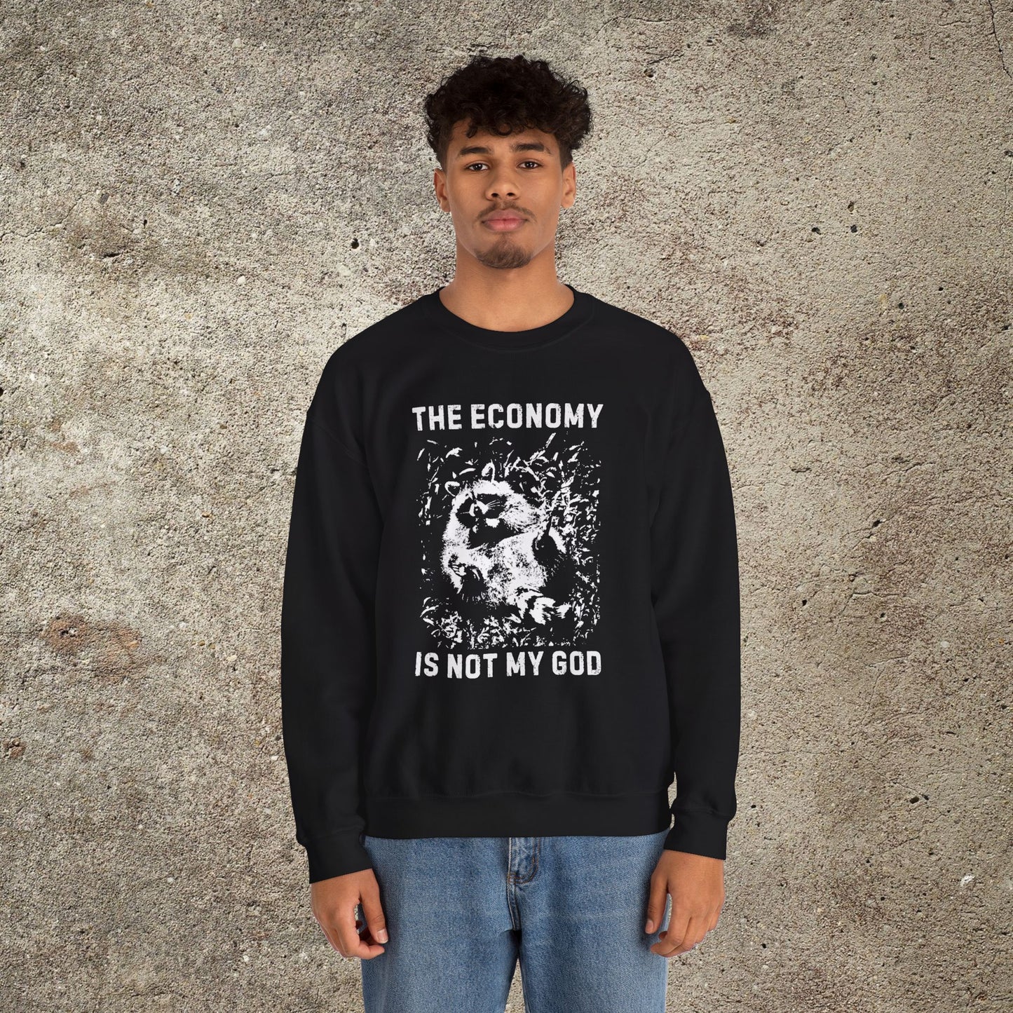 Anarchist Raccoon Economy is not my God Sweatshirt , Leftist Trash Punk Unisex Sweathirt, Anti Capitalist Graphic Top