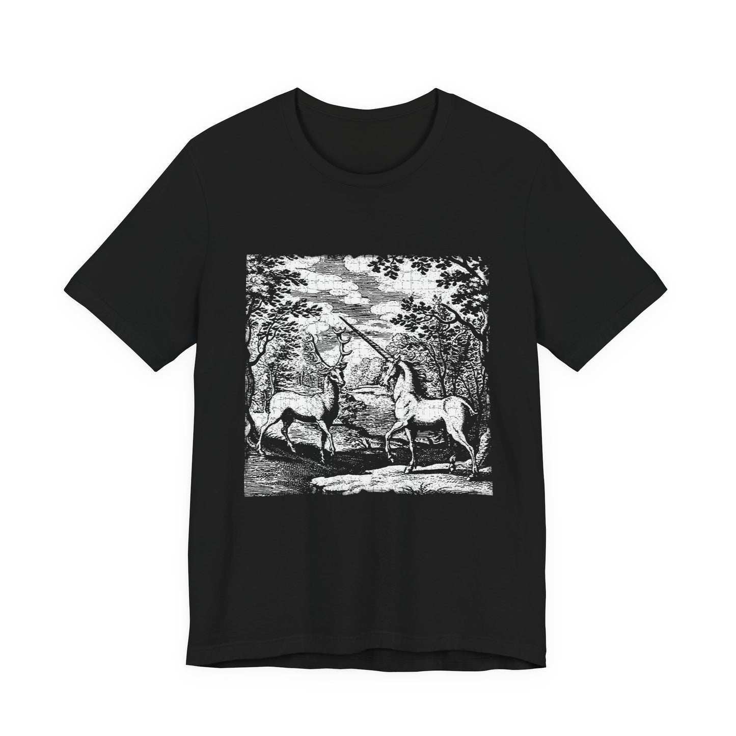 Alchemy Unicorn and a Deer Graphic Print T-Shirt, Mythical Creature Novelty Shirt, Unisex Top