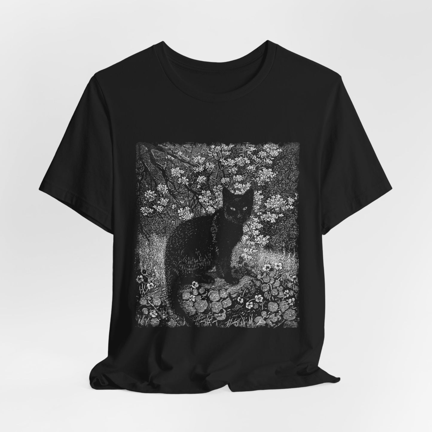 Black Cat, The Witch, Vintage Engraving Graphic Print, Occult Witchy Unisex Top, Cat Lover Print Tee