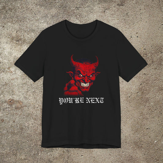 Red Devil Smiling Face Comic Funny Unisex Graphic Top, Occult Devil Satan Tee, Smiling Retro Satan Face T-Shirt