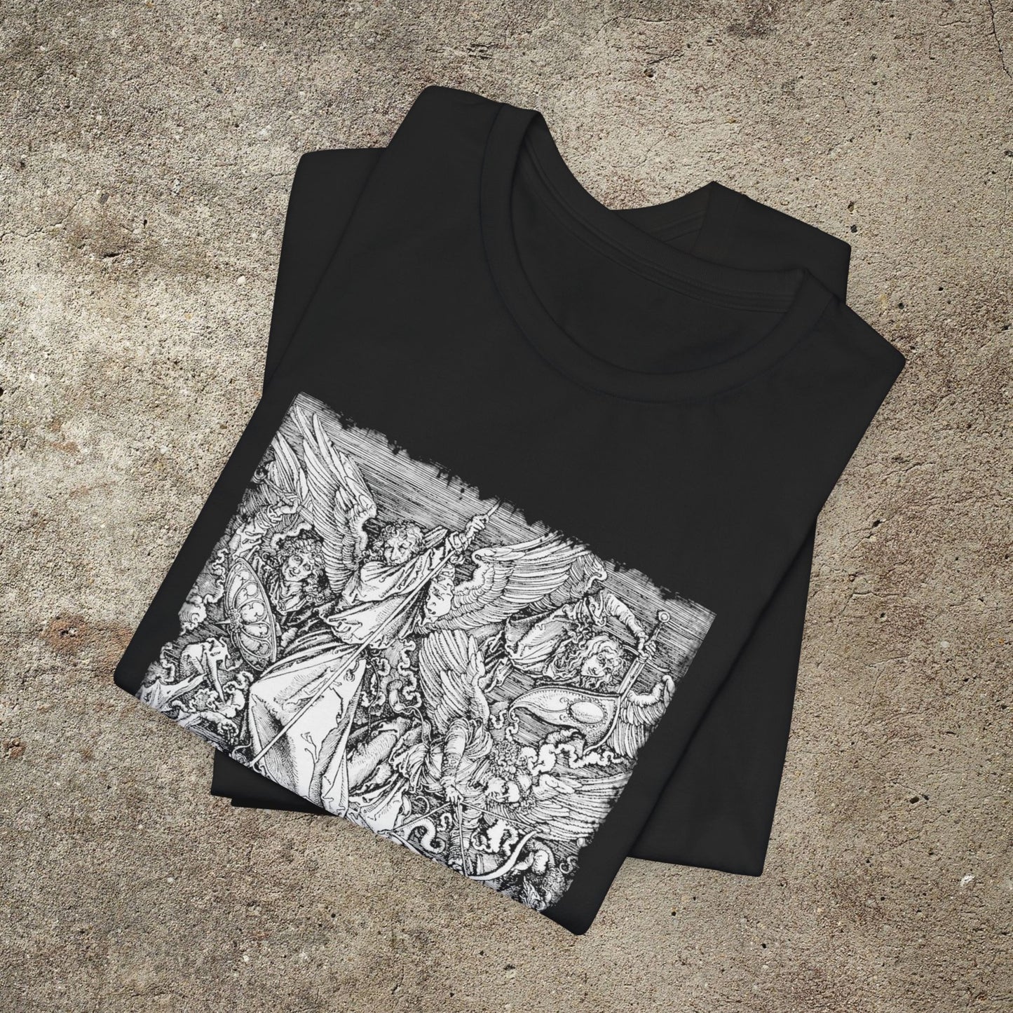 Saint Michael Slaying the Dragon Graphic Tee, Medieval Unisex Top, Gothic Print T-Shirt