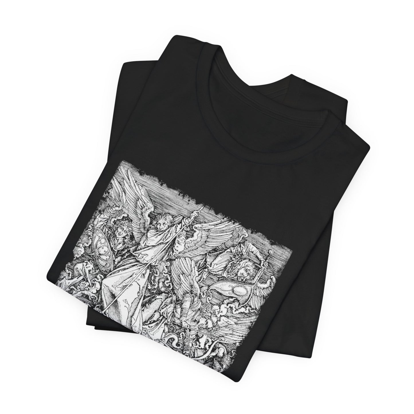 Saint Michael Slaying the Dragon Graphic Tee, Medieval Unisex Top, Gothic Print T-Shirt
