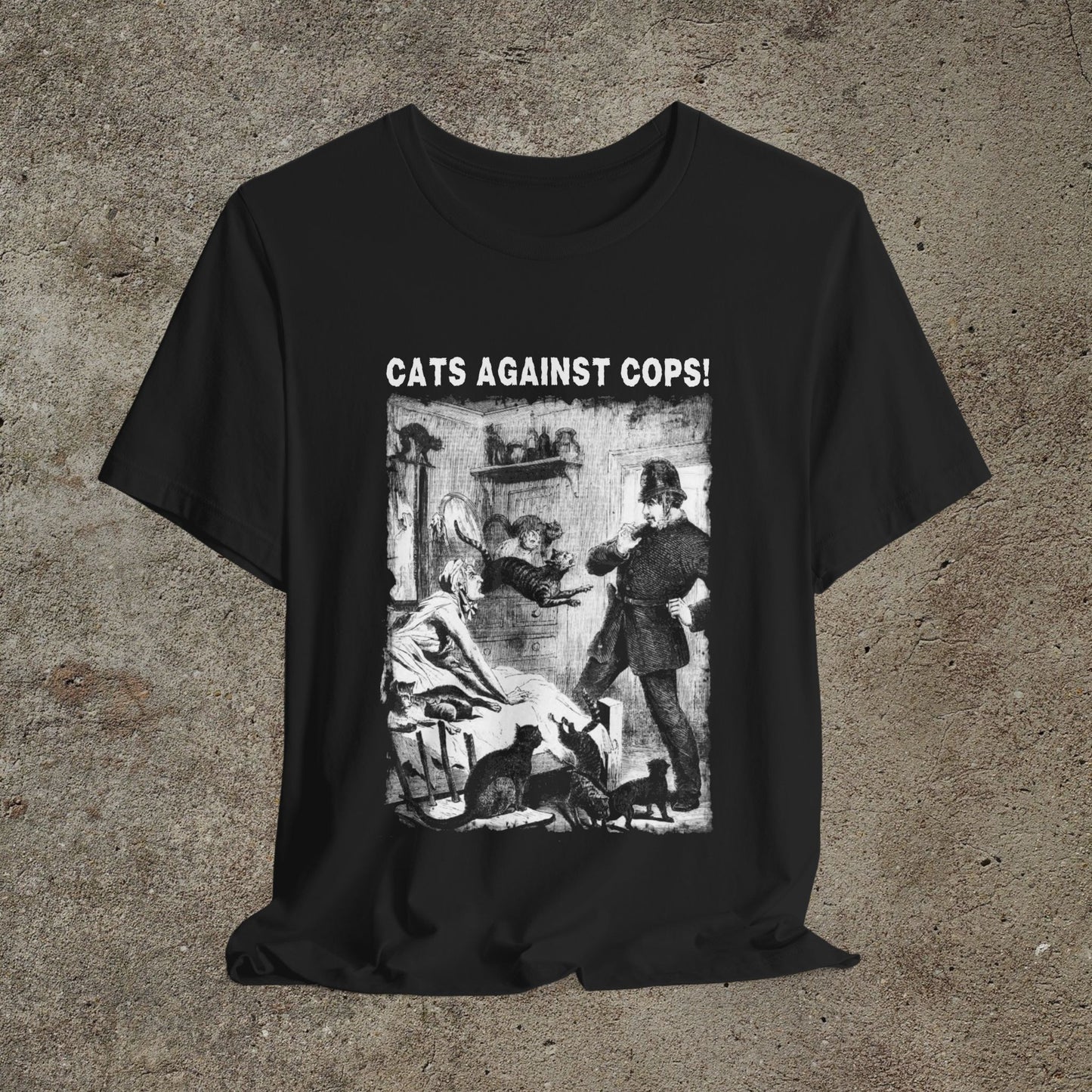 Cats Against Cops Funny Graphic Tee, Vintage Illustration Print, Unisex Top
