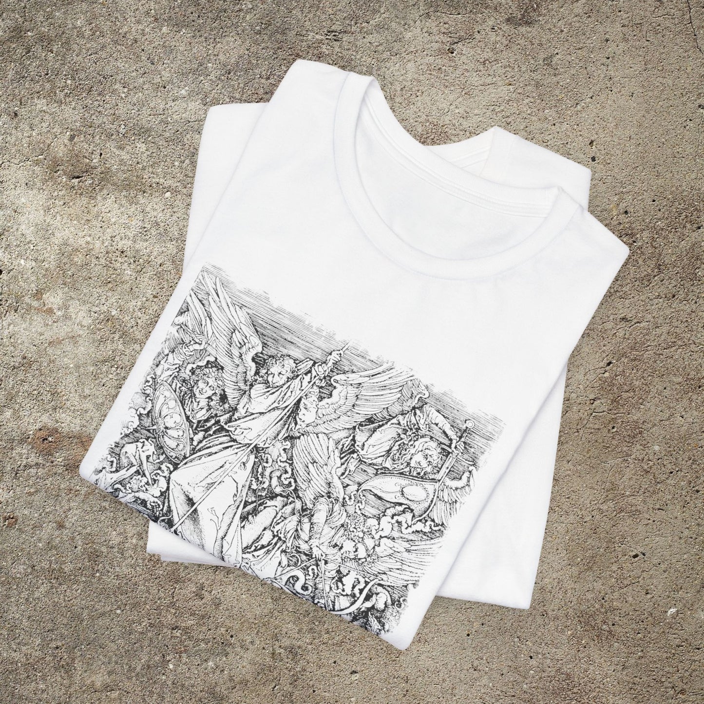 Saint Michael Slaying the Dragon Graphic Tee, Medieval Unisex Top, Gothic Print T-Shirt