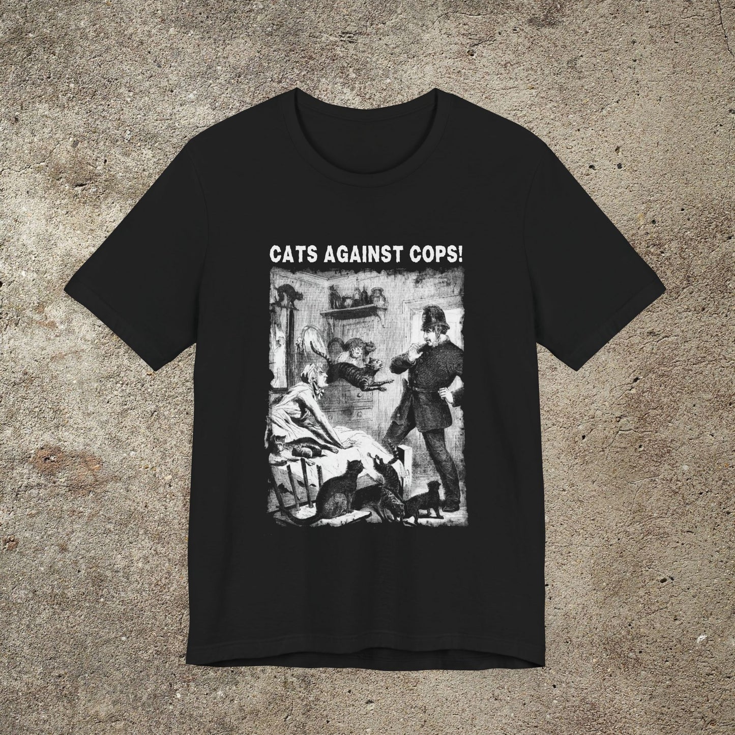 Cats Against Cops Funny Graphic Tee, Vintage Illustration Print, Unisex Top