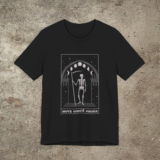 mors vincit omnia, death conquers all, skeletton tshirt, occult shirt, witchy, pagan tee