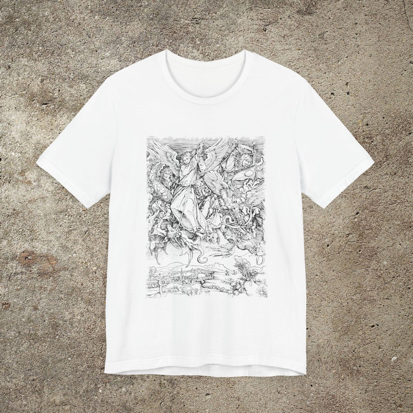 Saint Michael Slaying the Dragon Graphic Tee, Medieval Unisex Top, Gothic Print T-Shirt