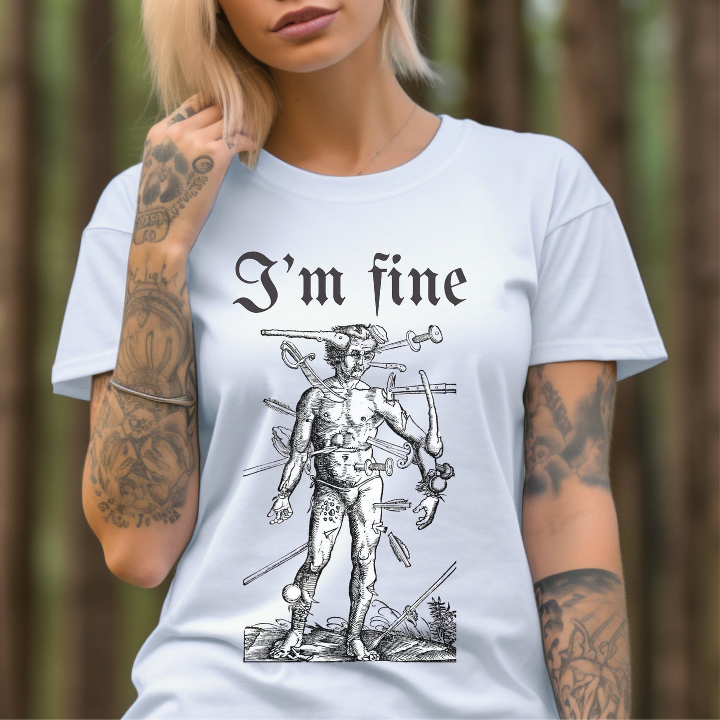 i'm fine, sarcastic tee, unisex tshirt, wound man, funny tee
