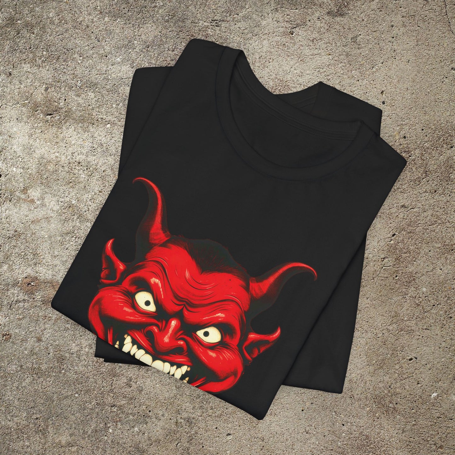 Red Devil Smiling Face Unisex Graphic Top, Occult Devil Satan Tee, Smiling Retro Satan Face T-Shirt