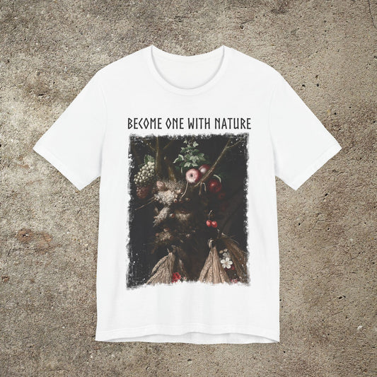 Become One With Nature Graphic Print Tee, Pagan Print Unisex T-Shirt, Medieval Nature Lover Top