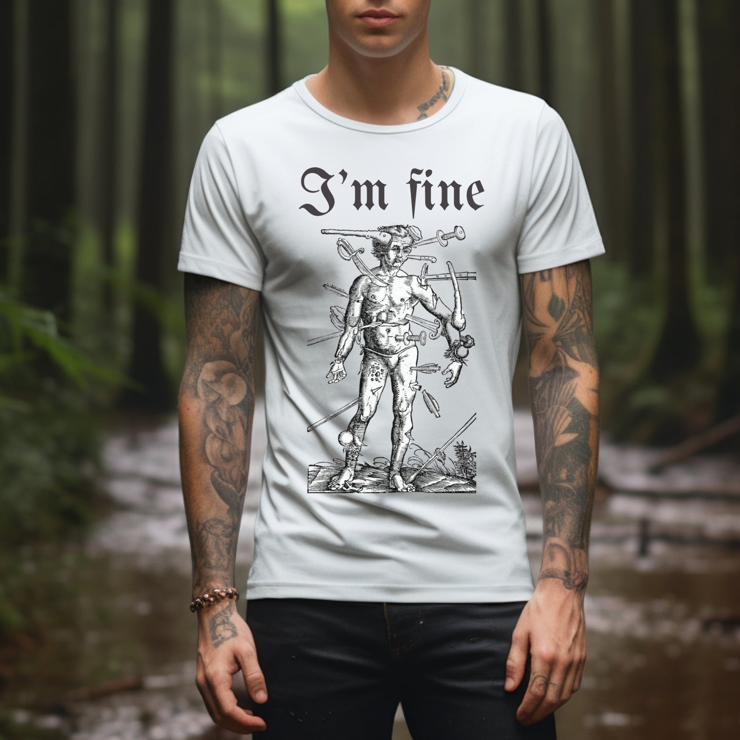 i'm fine, sarcastic tee, unisex tshirt, wound man, funny tee
