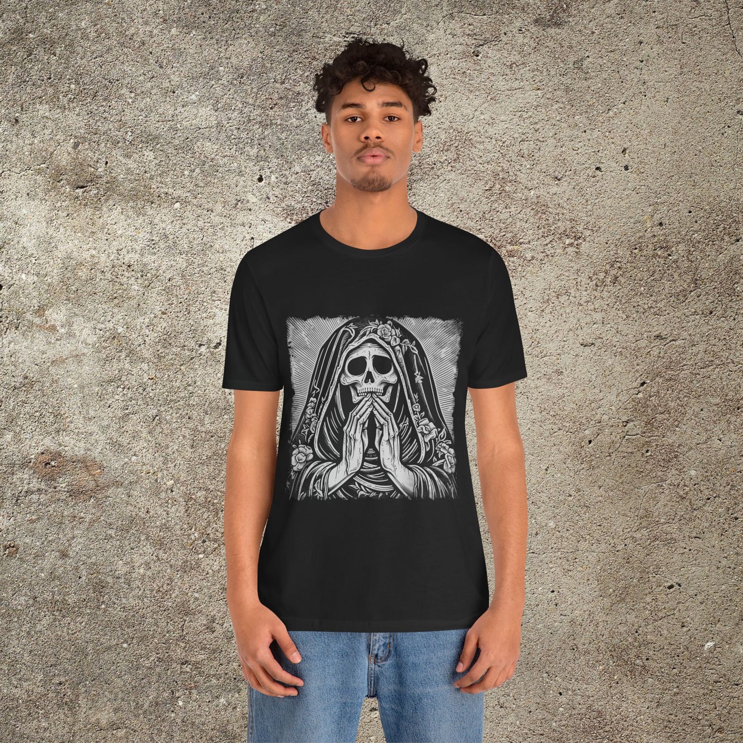 Santa Muerte Gothic Shirt, Day of the Dead Skull Graphic Tee, Mexican Folk Art Skeleton Top, Dia de los Muertos Tee, Holy Death T-Shirt