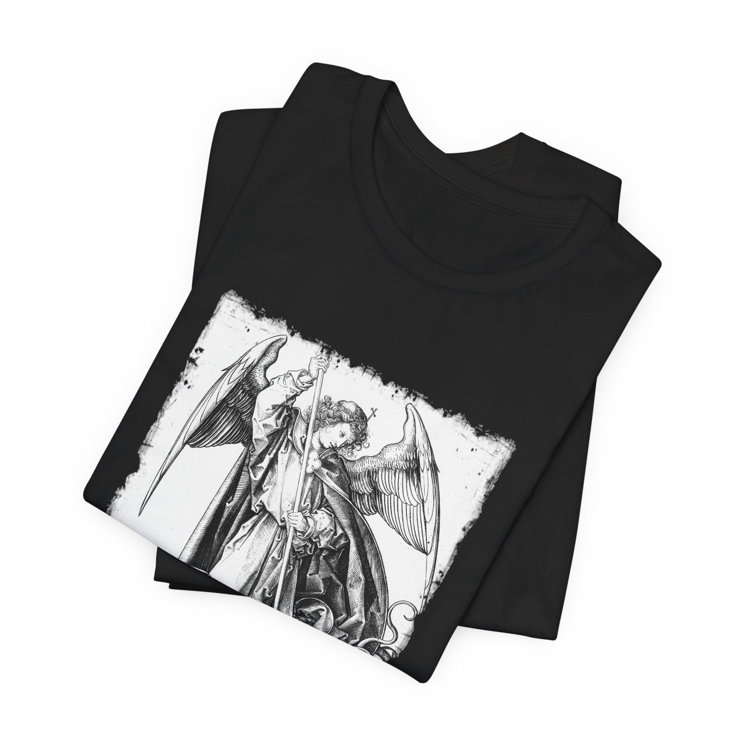 Saint Michael Slaying the Dragon Graphic Tee, Medieval Unisex Top, Gothic Print T-Shirt