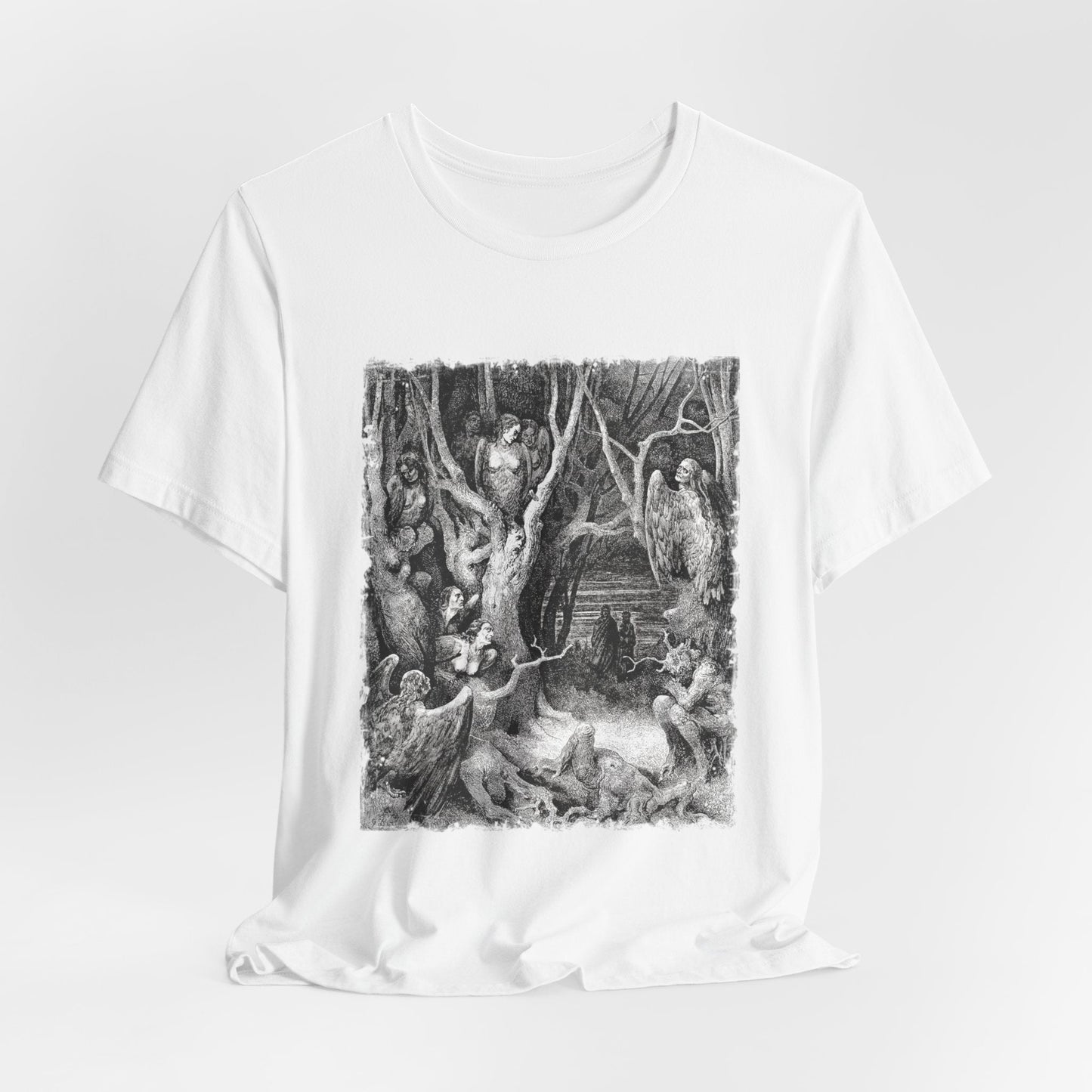 Dante Inferno Occult Graphic Print Top, Unisex T-Shirt, Gustav Dore Vintage Illustration Print Tee, Forest of Suicides