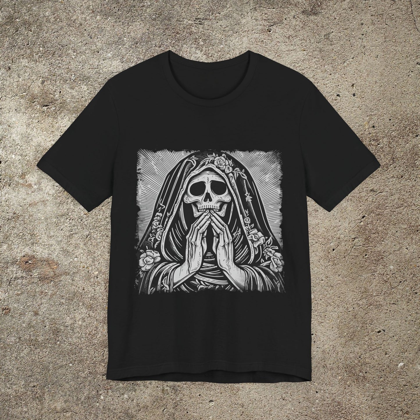Santa Muerte Gothic Shirt, Day of the Dead Skull Graphic Tee, Mexican Folk Art Skeleton Top, Dia de los Muertos Tee, Holy Death T-Shirt