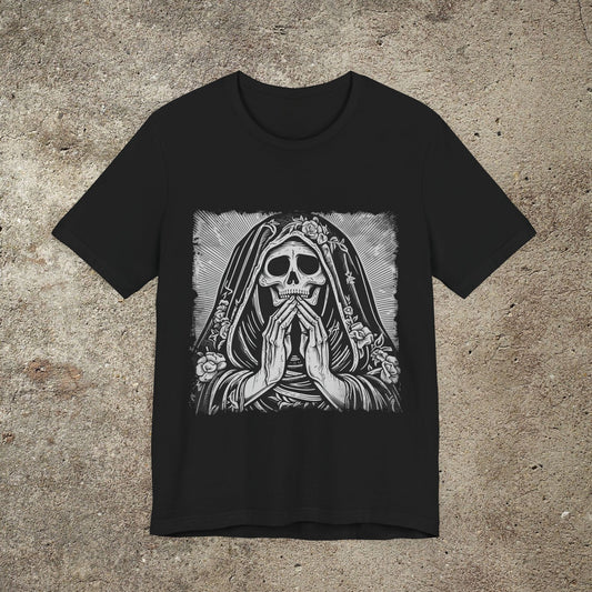 Santa Muerte Gothic Shirt, Day of the Dead Skull Graphic Tee, Mexican Folk Art Skeleton Top, Dia de los Muertos Tee, Holy Death T-Shirt