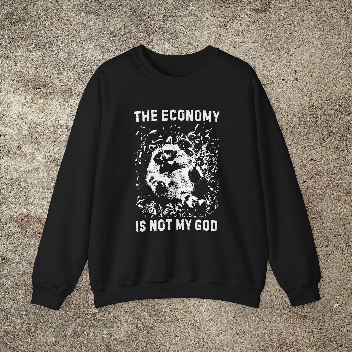 Anarchist Raccoon Economy is not my God Sweatshirt , Leftist Trash Punk Unisex Sweathirt, Anti Capitalist Graphic Top