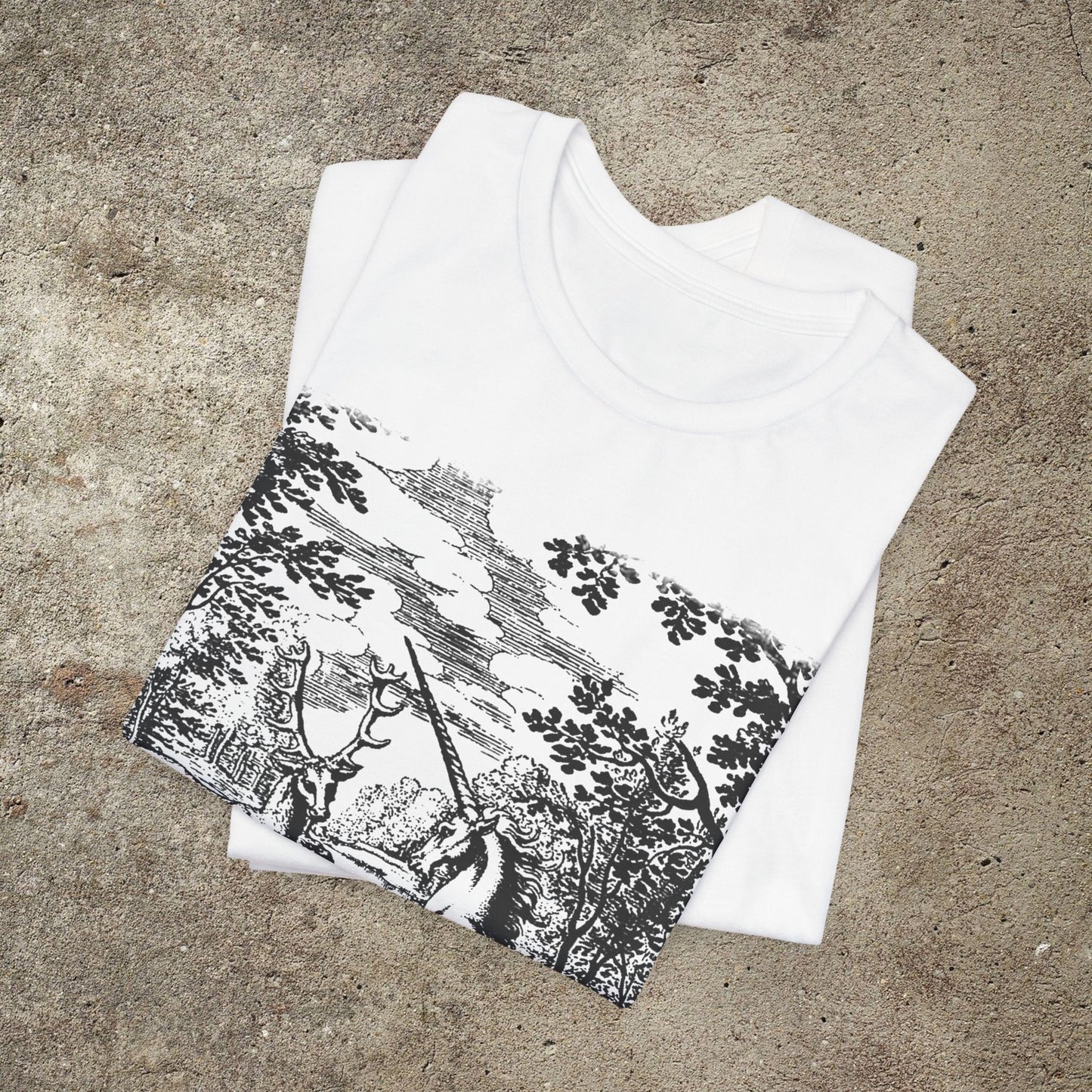 Alchemy Unicorn and a Deer Graphic Print T-Shirt, Mythical Creature Novelty Shirt, Unisex Top