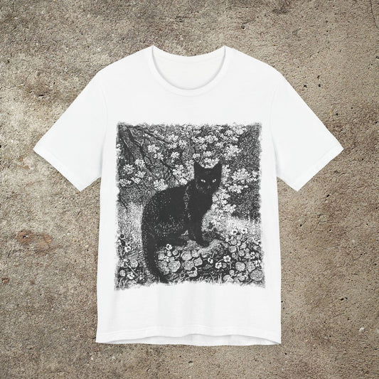 Black Cat, The Witch, Vintage Engraving Graphic Print, Occult Witchy Unisex Top, Cat Lover Print Tee