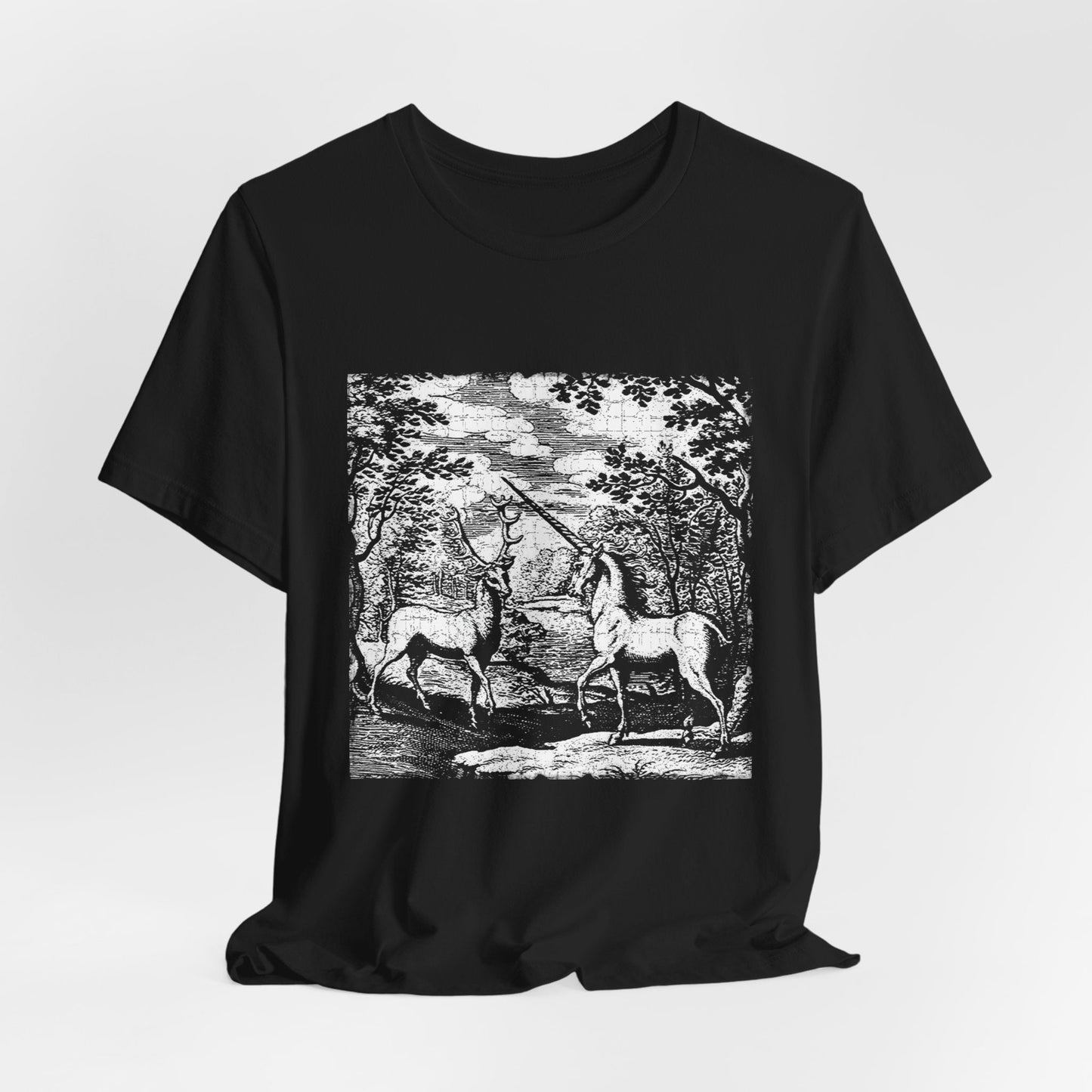 Alchemy Unicorn and a Deer Graphic Print T-Shirt, Mythical Creature Novelty Shirt, Unisex Top