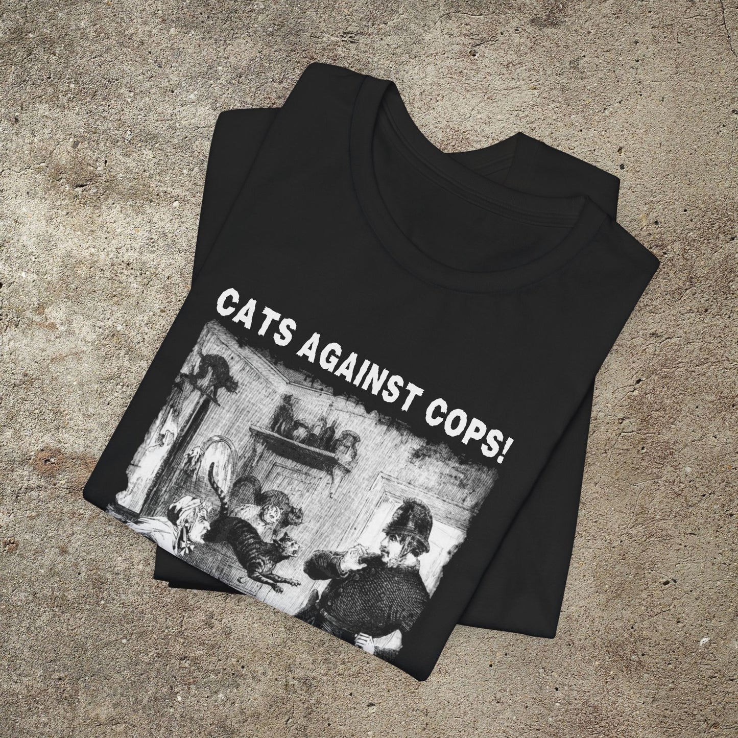 Cats Against Cops Funny Graphic Tee, Vintage Illustration Print, Unisex Top