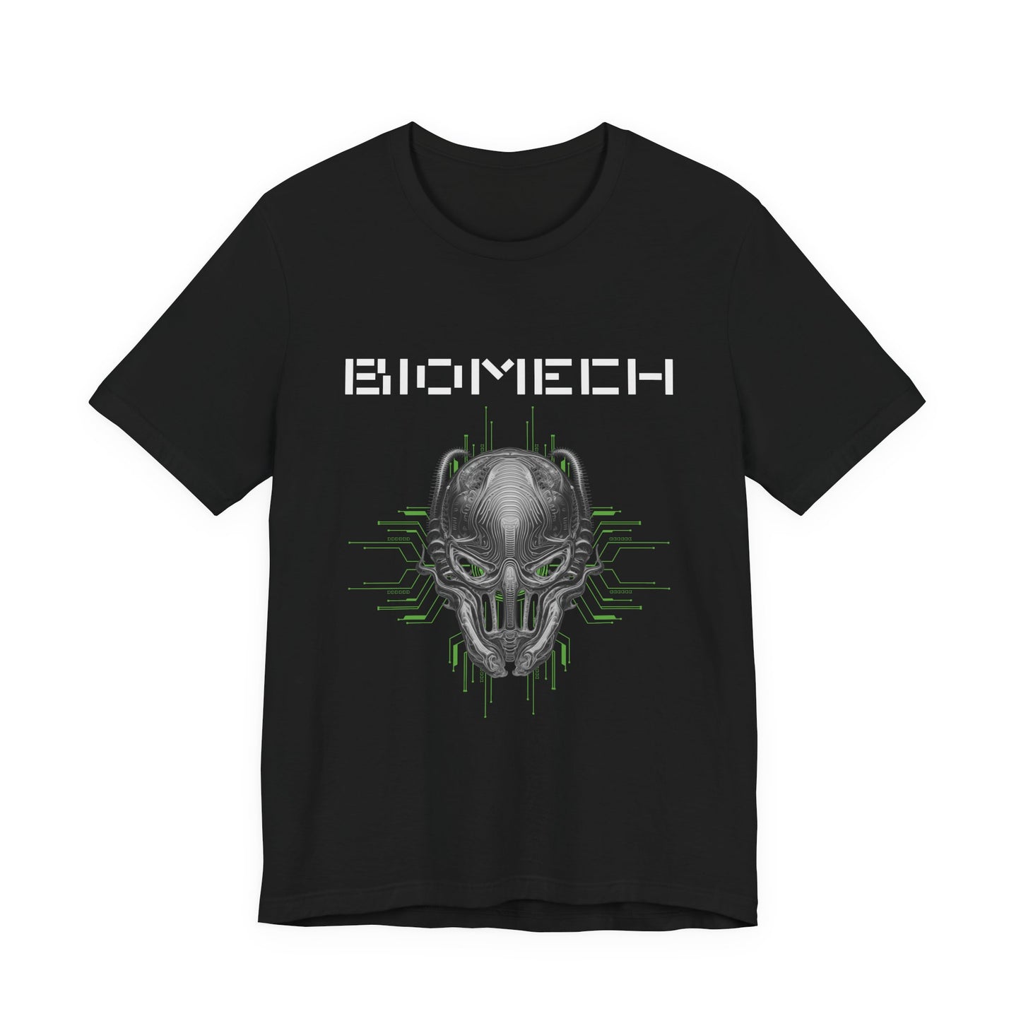 Biomechanoid Graphic Print T-Shirt, Cyborg Unisex Top, Futuristic Novelty Shirt