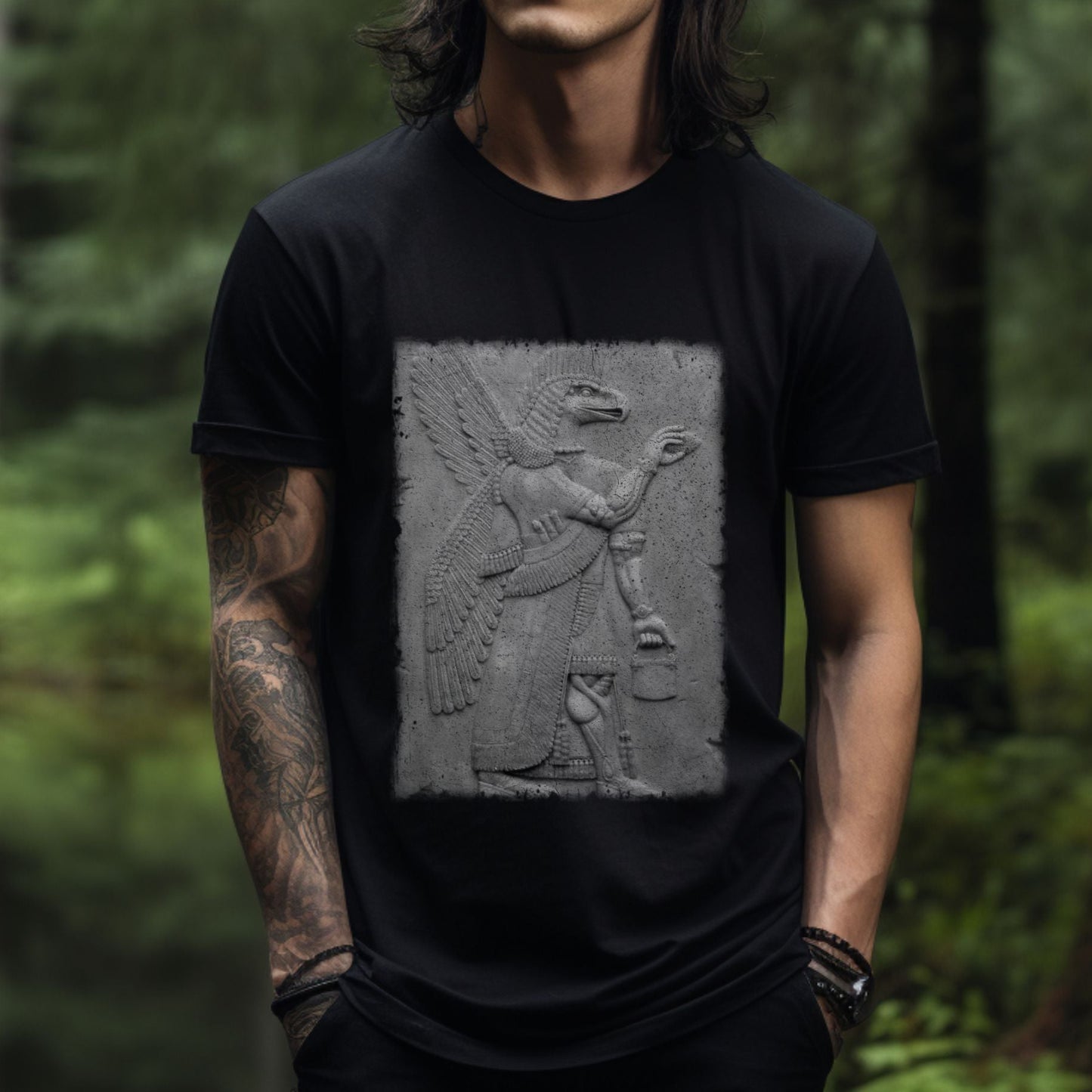 eagle headed apkallu, assyrian mythology, graphic print unisex t-shirt