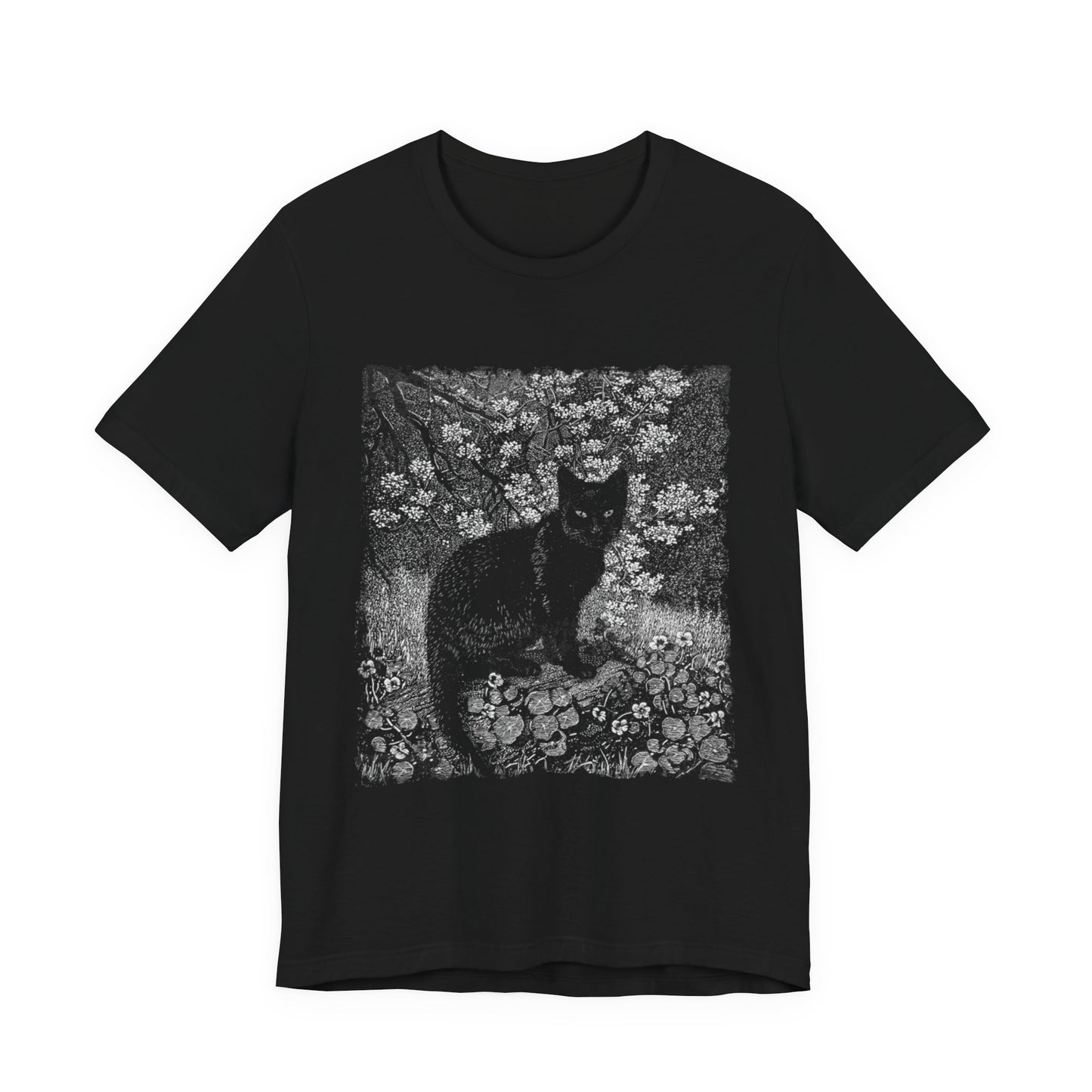 Black Cat, The Witch, Vintage Engraving Graphic Print, Occult Witchy Unisex Top, Cat Lover Print Tee