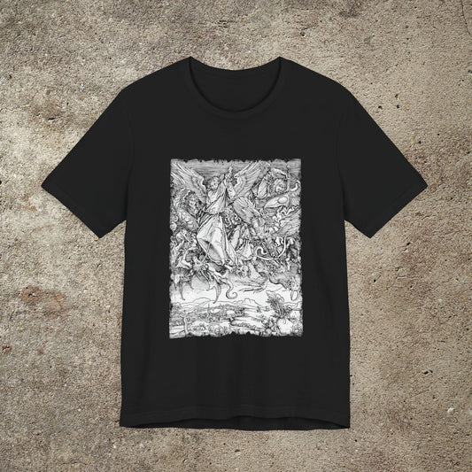Saint Michael Slaying the Dragon Graphic Tee, Medieval Unisex Top, Gothic Print T-Shirt