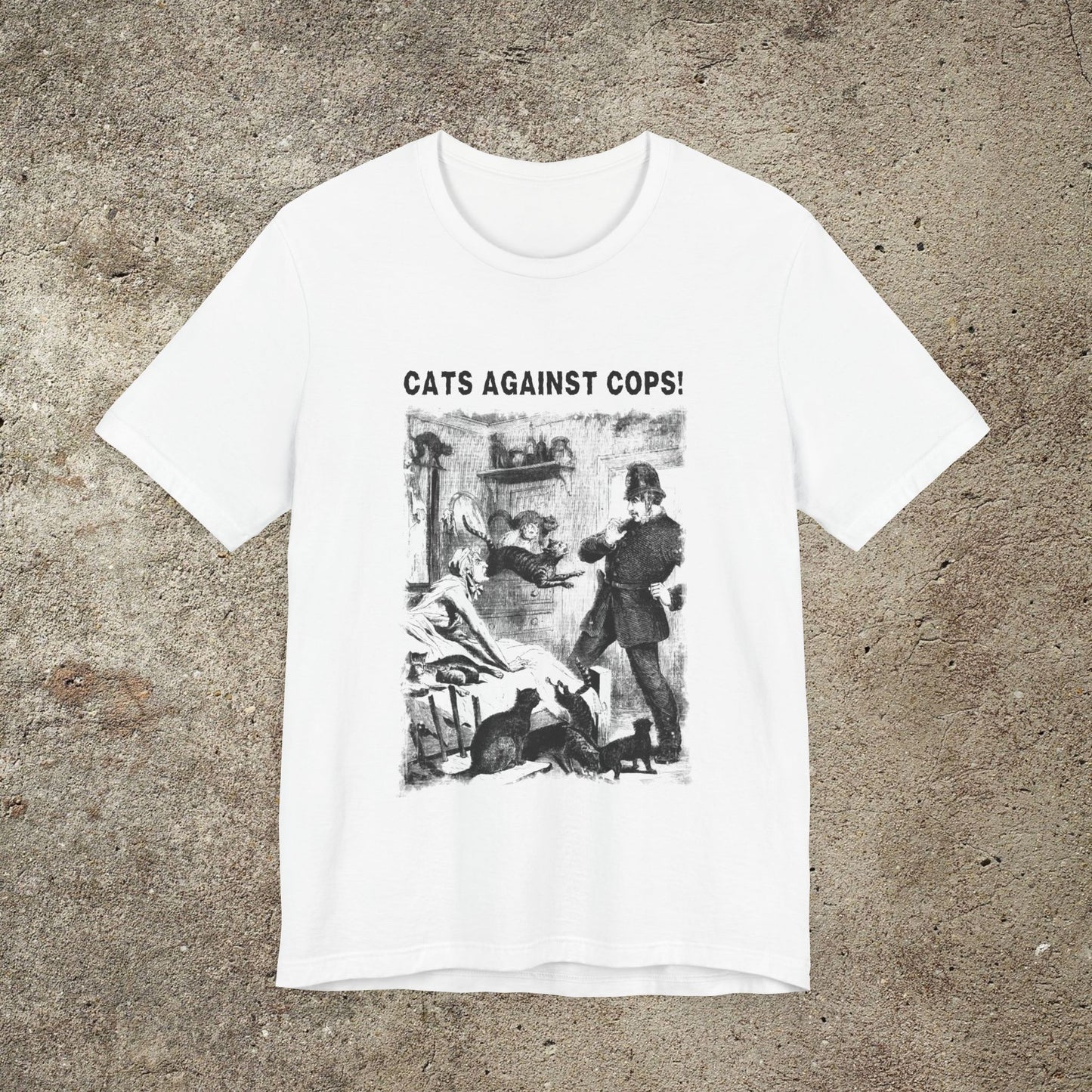 Cats Against Cops Funny Graphic Tee, Vintage Illustration Print, Unisex Top