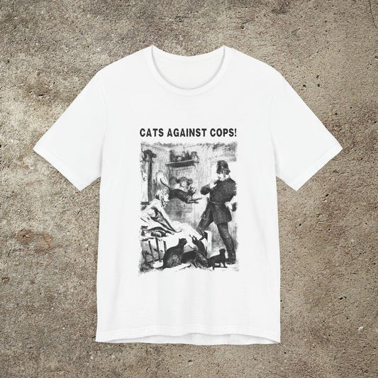 Cats Against Cops Funny Graphic Tee, Vintage Illustration Print, Unisex Top