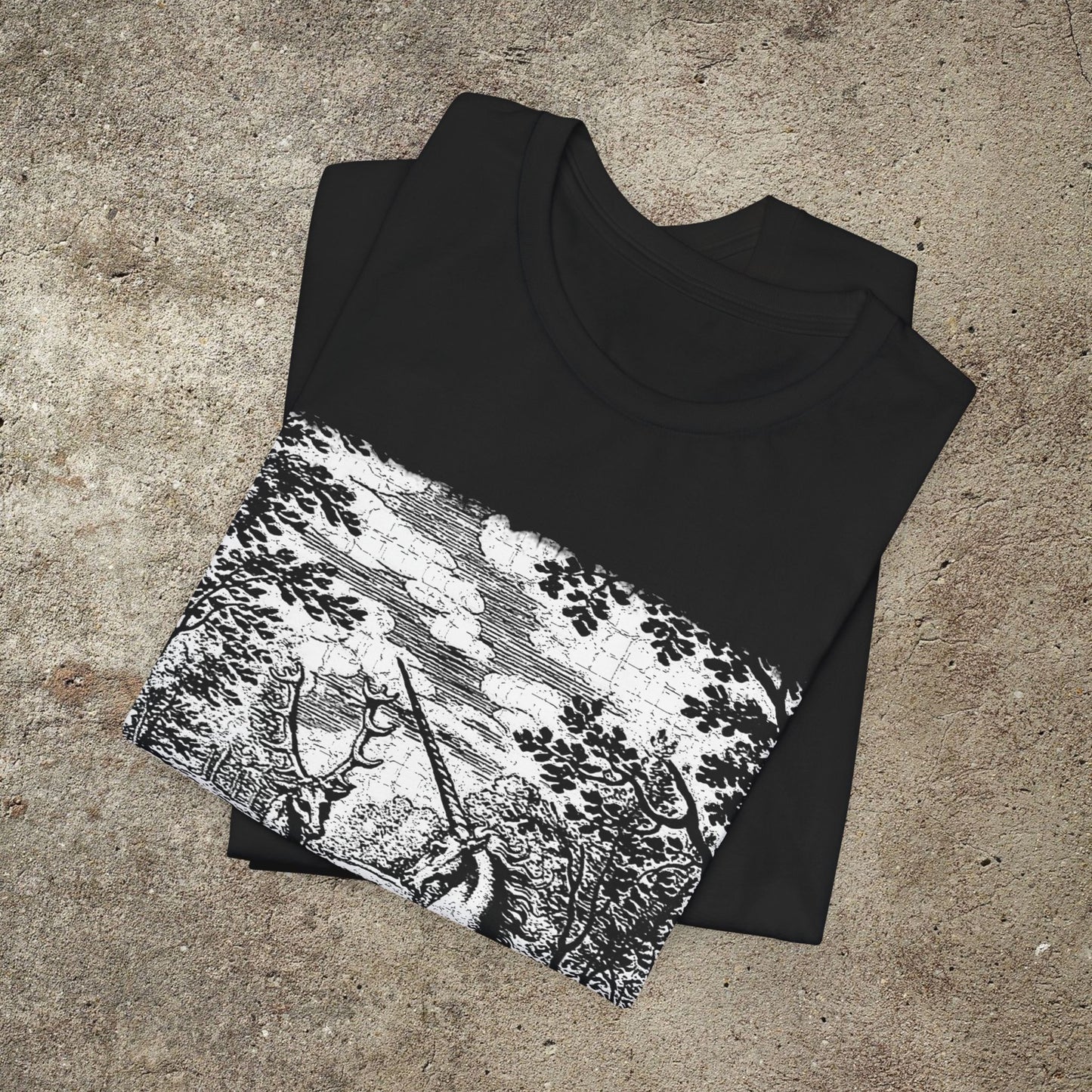 Alchemy Unicorn and a Deer Graphic Print T-Shirt, Mythical Creature Novelty Shirt, Unisex Top