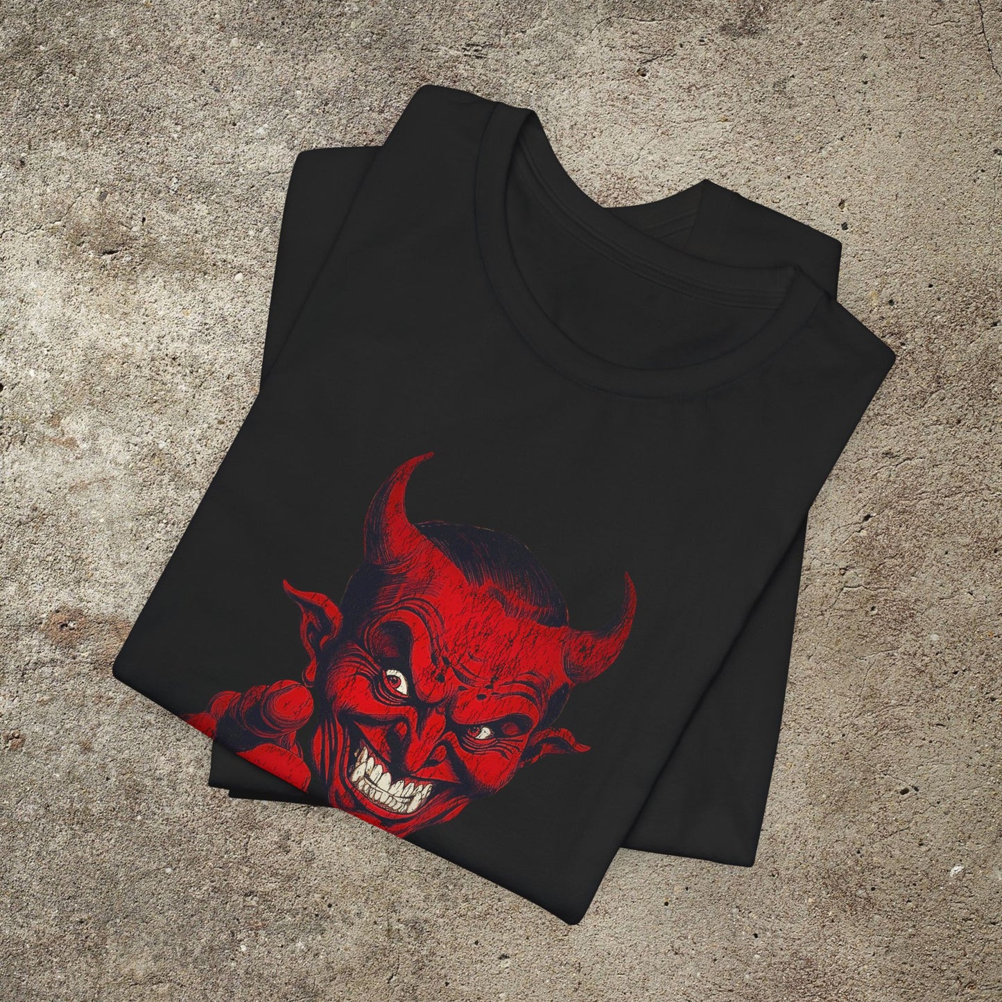 Red Devil Smiling Face Comic Funny Unisex Graphic Top, Occult Devil Satan Tee, Smiling Retro Satan Face T-Shirt