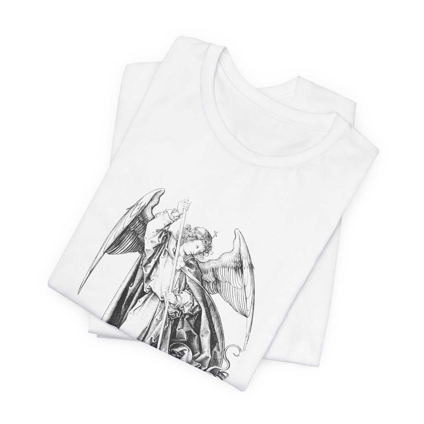 Saint Michael Slaying the Dragon Graphic Tee, Medieval Unisex Top, Gothic Print T-Shirt