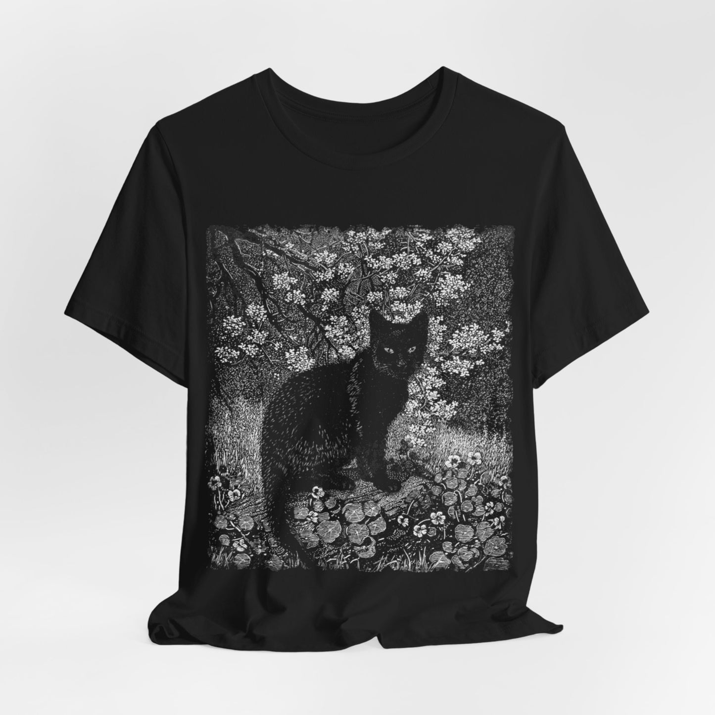 Black Cat, The Witch, Vintage Engraving Graphic Print, Occult Witchy Unisex Top, Cat Lover Print Tee