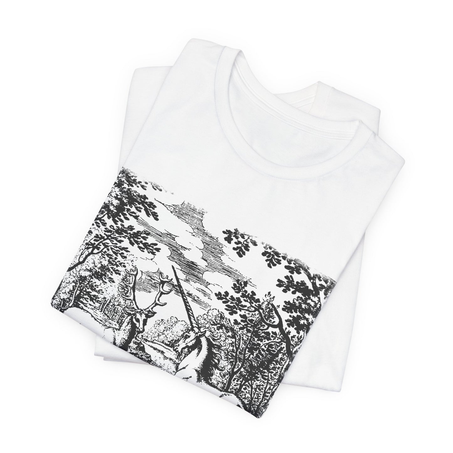 Alchemy Unicorn and a Deer Graphic Print T-Shirt, Mythical Creature Novelty Shirt, Unisex Top