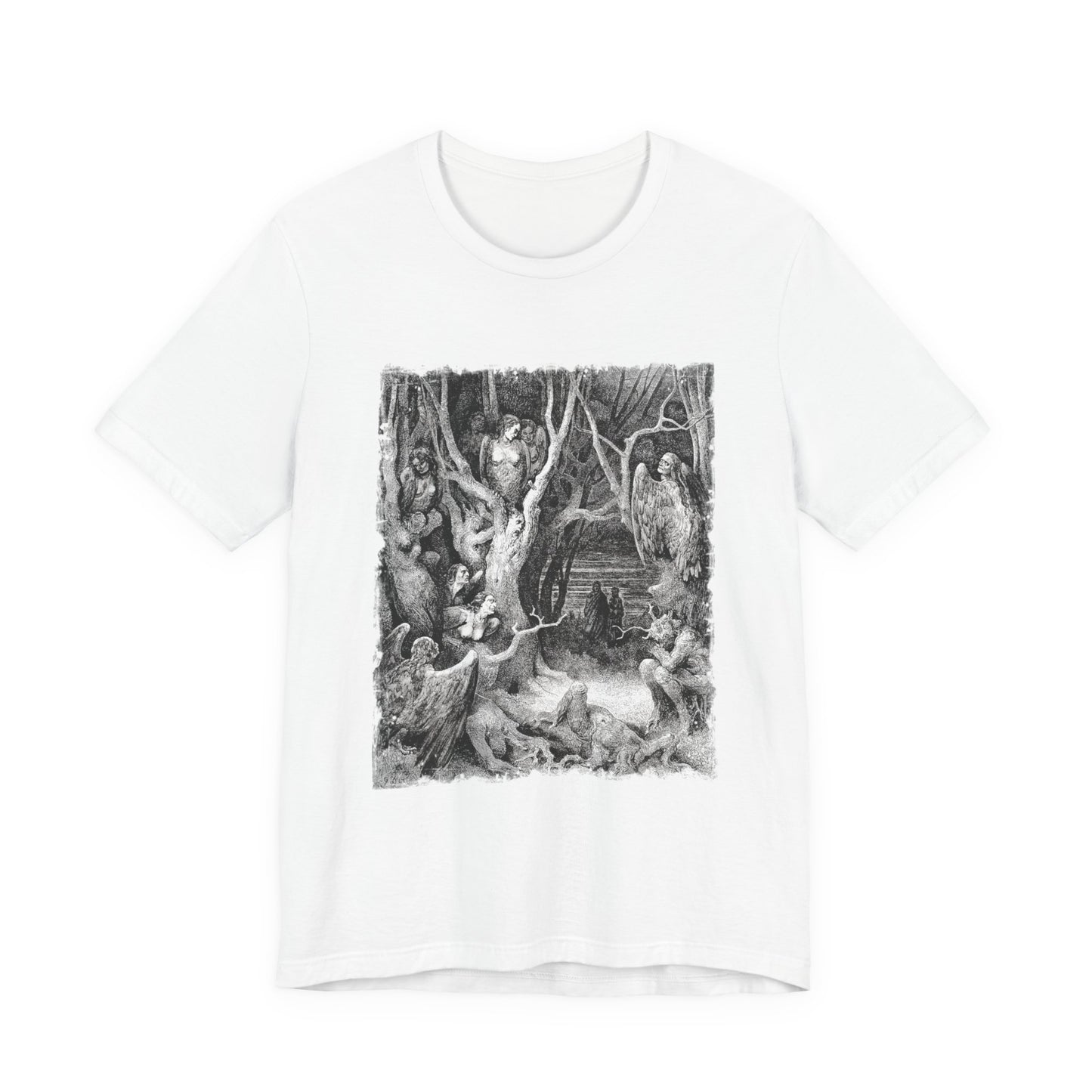 Dante Inferno Occult Graphic Print Top, Unisex T-Shirt, Gustav Dore Vintage Illustration Print Tee, Forest of Suicides