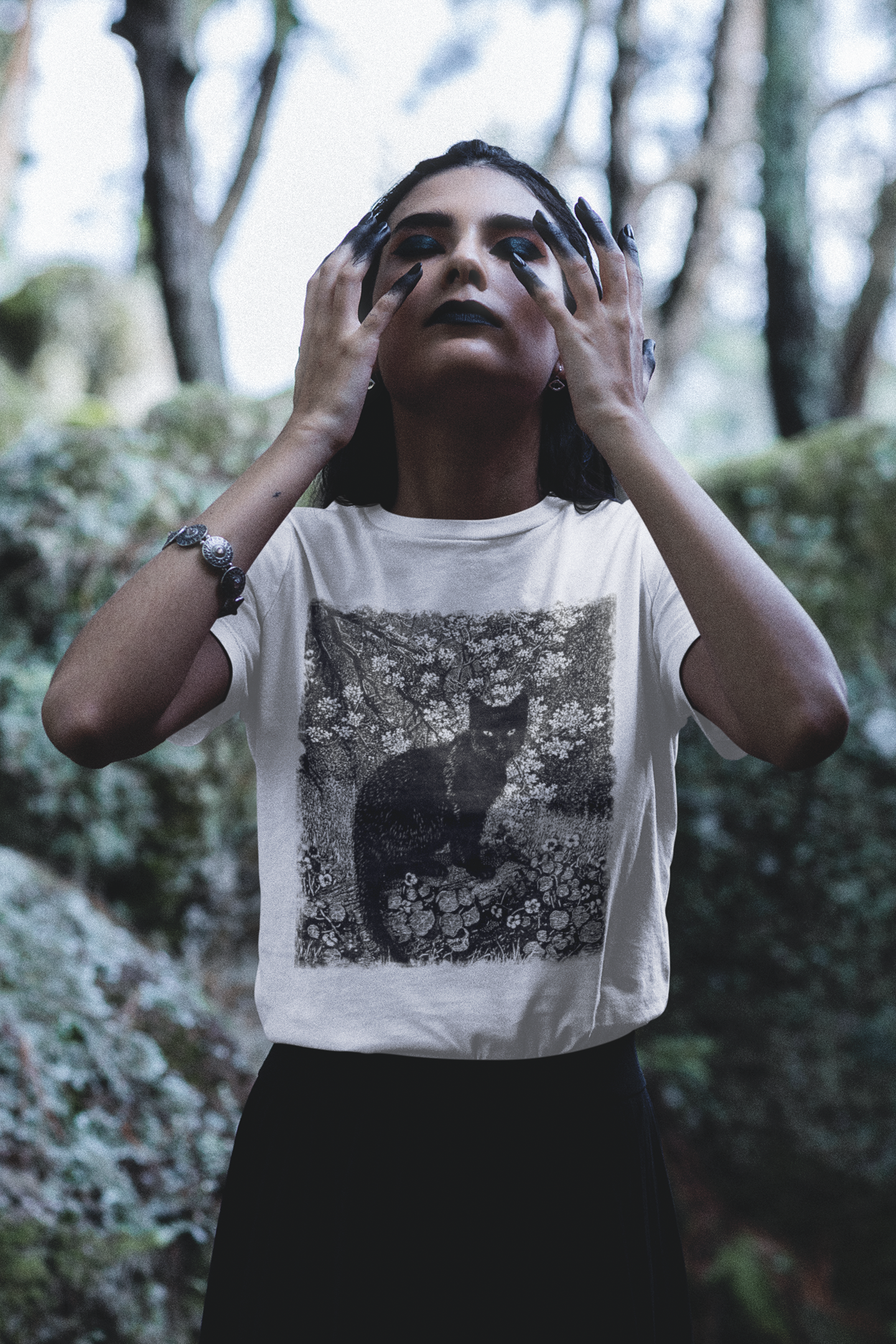 Black Cat, The Witch, Vintage Engraving Graphic Print, Occult Witchy Unisex Top, Cat Lover Print Tee