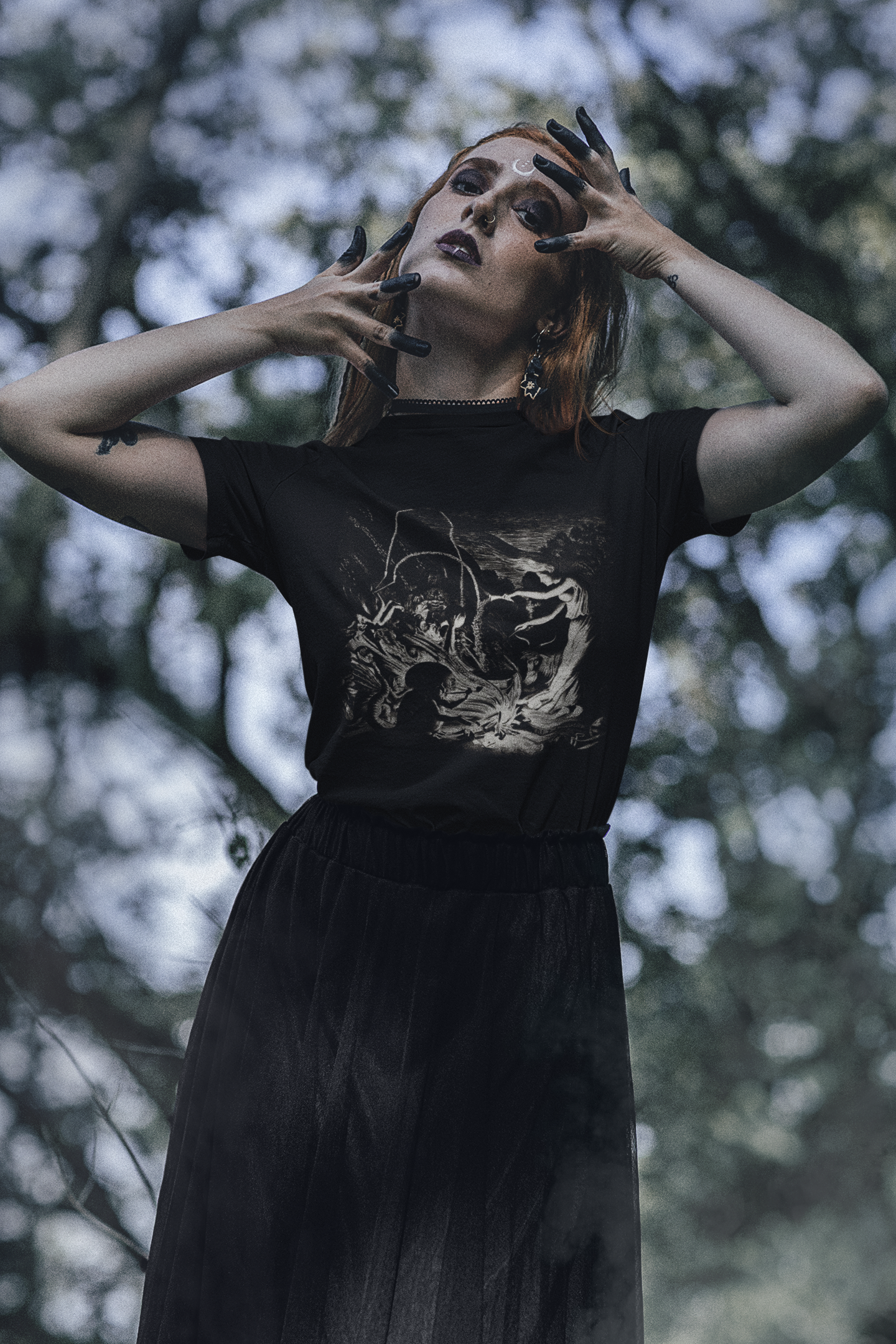 witchcraft graphic print t-shirt, occult tee, la sorcere, conjuring, witch print