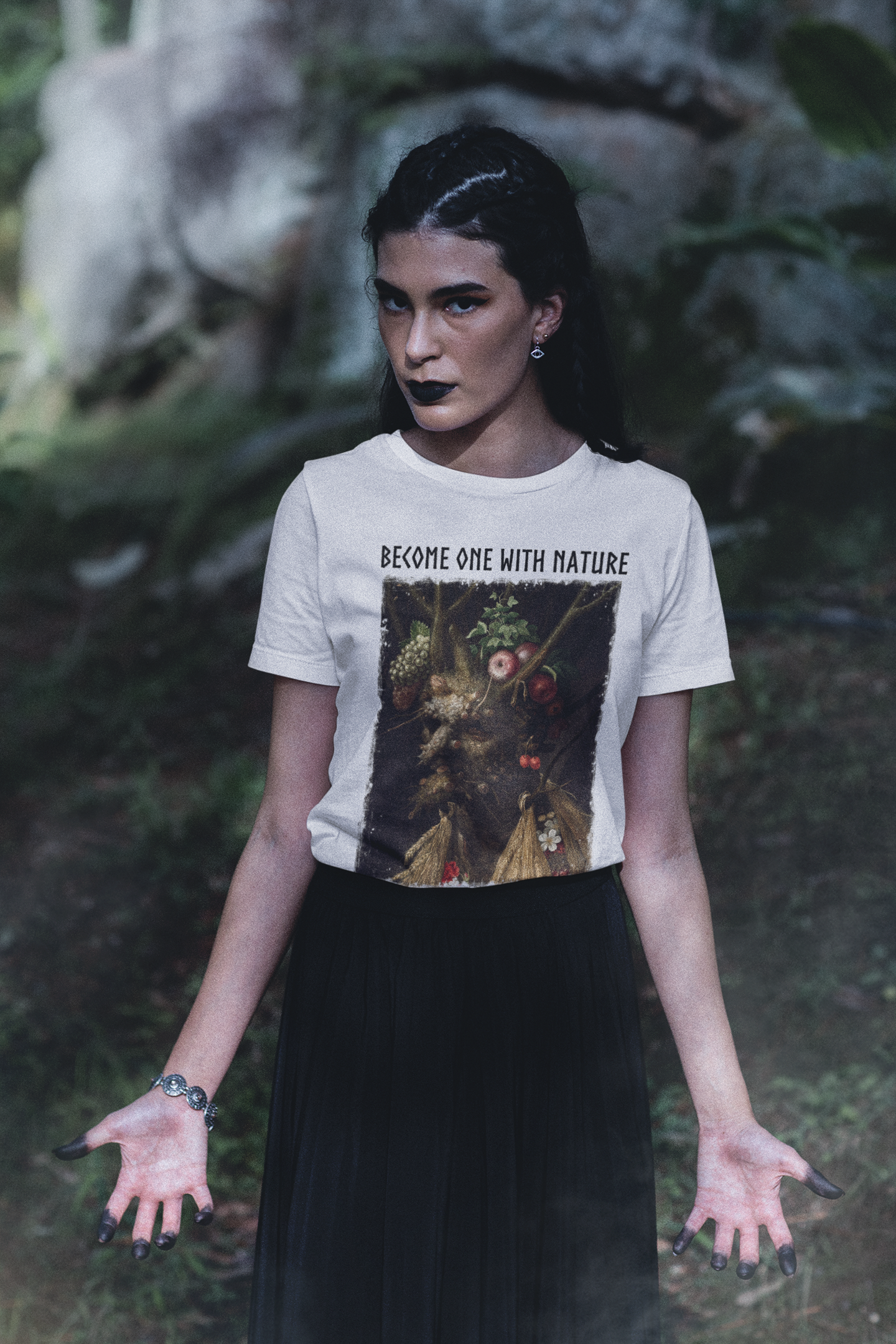 Become One With Nature Graphic Print Tee, Pagan Print Unisex T-Shirt, Medieval Nature Lover Top