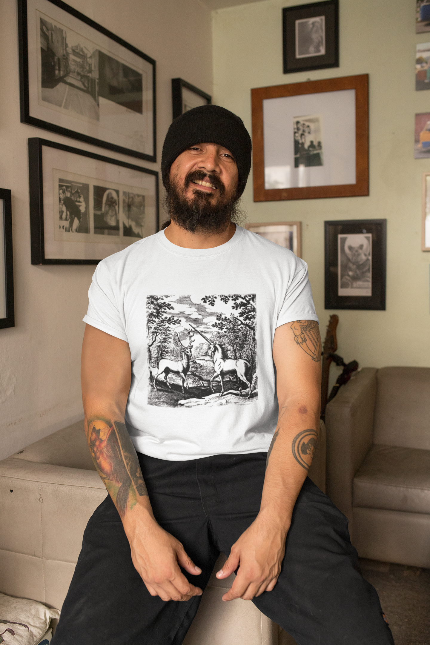 Alchemy Unicorn and a Deer Graphic Print T-Shirt, Mythical Creature Novelty Shirt, Unisex Top