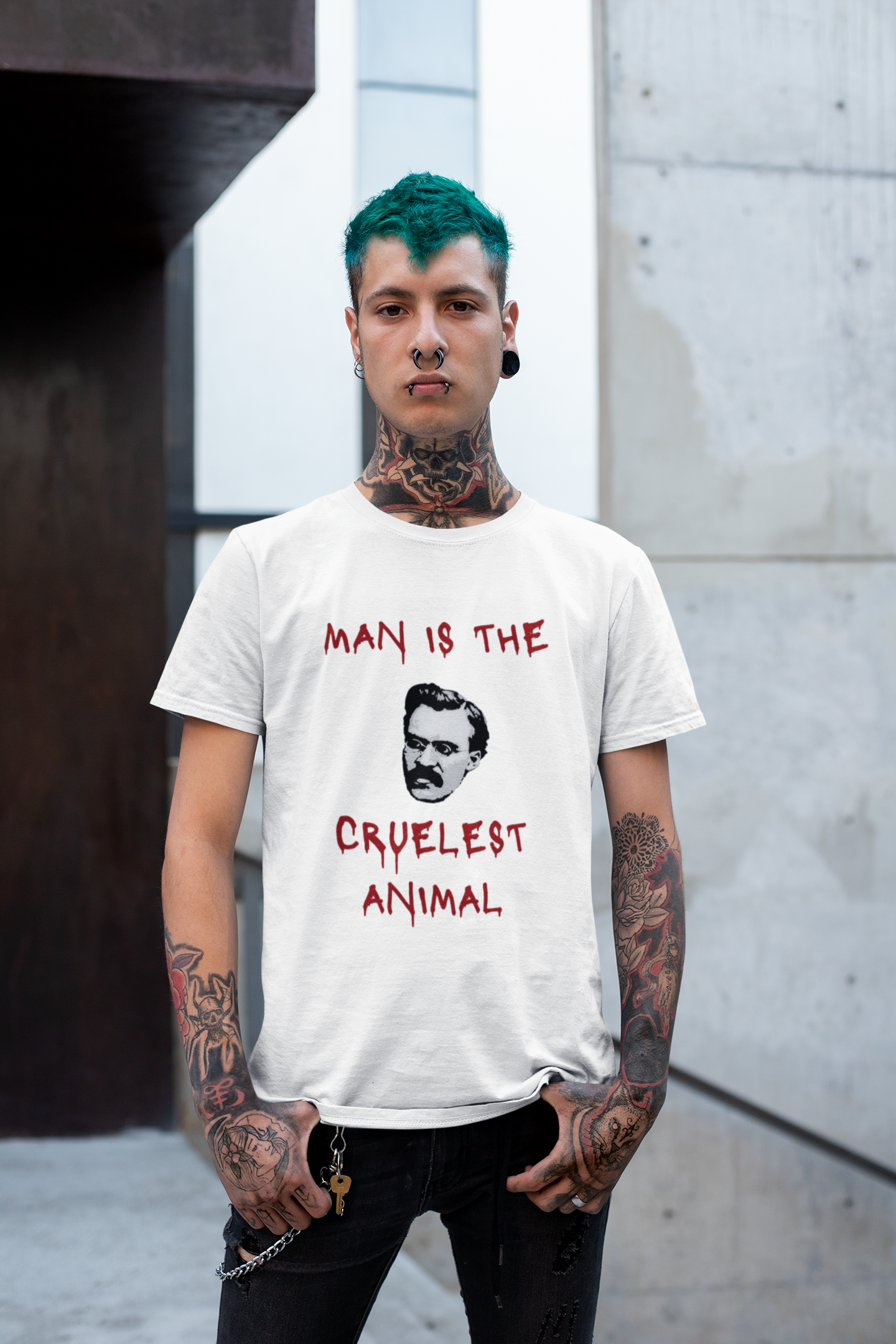 nietzsche t-shirt, philosophy shirt, nihilist top, man is the crulest animal, unsiex top