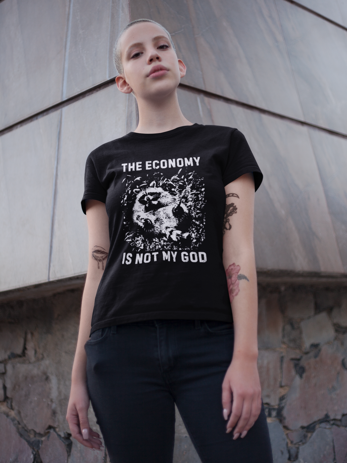 Anarchist Raccoon Economy is not my God Tee, Leftist Trash Punk Unisex T-Shirt, Anti Capitalist Graphic Tee