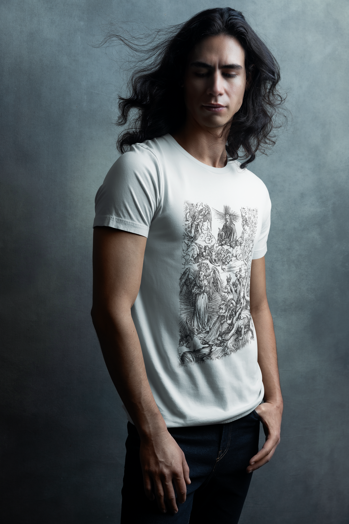 Woman of the Apocalypse and Dragon Woodcut Graphic Print, Dragon Print T-Shirt, Unisex Occult Tee