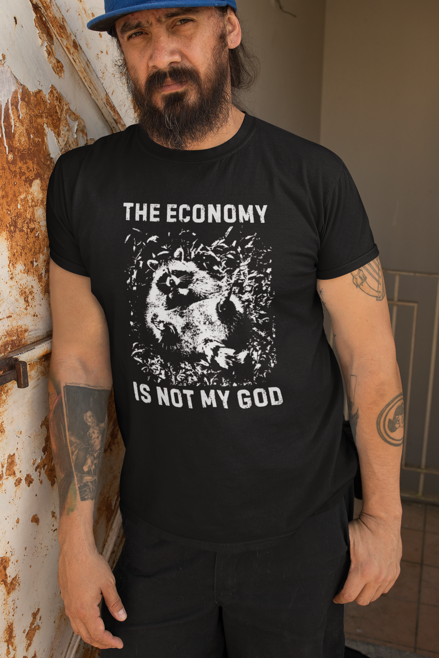 Anarchist Raccoon Economy is not my God Tee, Leftist Trash Punk Unisex T-Shirt, Anti Capitalist Graphic Tee